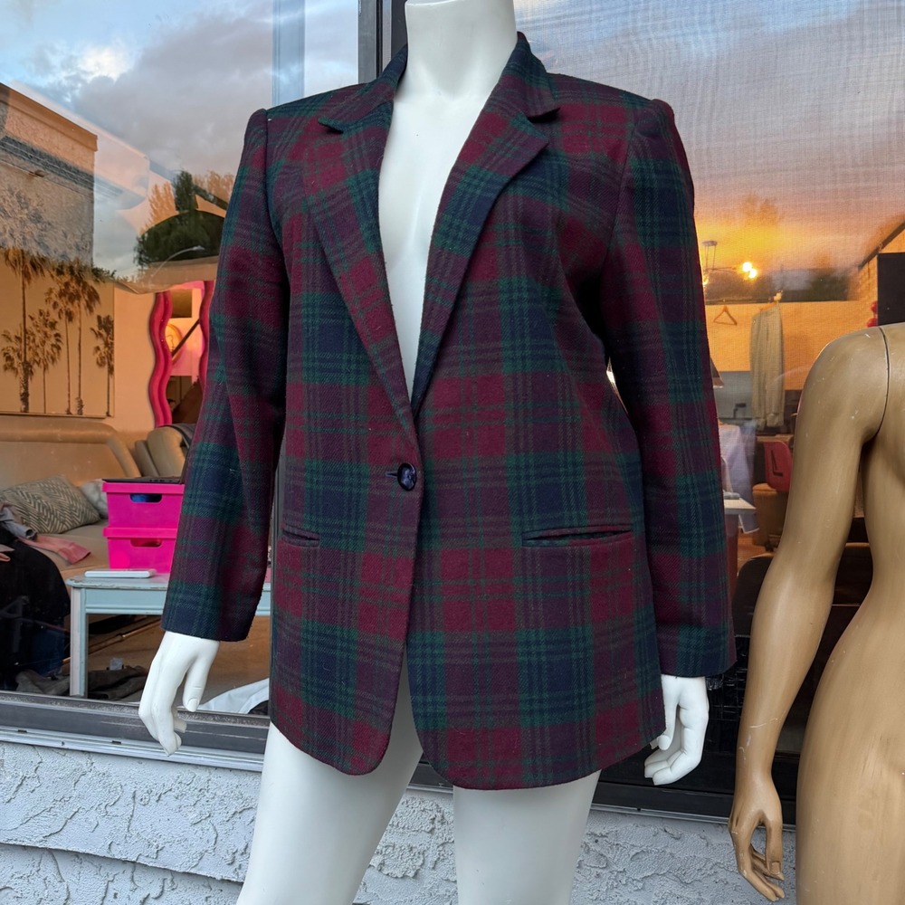 Vintage Sag Harbor Plaid Wool Blazer Dark Academia Preppy 90s Tartan Jacket 16 - Picture 5 of 13